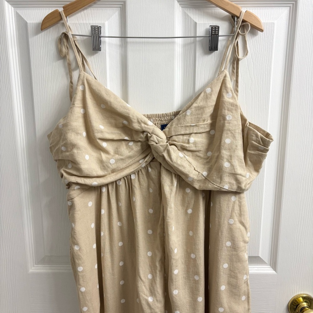 Old Navy Polka Dot Linen Jumpsuit Tan XXL Petite NWT Vacation Summer Beach - Picture 3 of 8